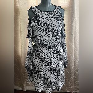 Michael Kors Floral Ruffle Cold Shoulder Dress Small